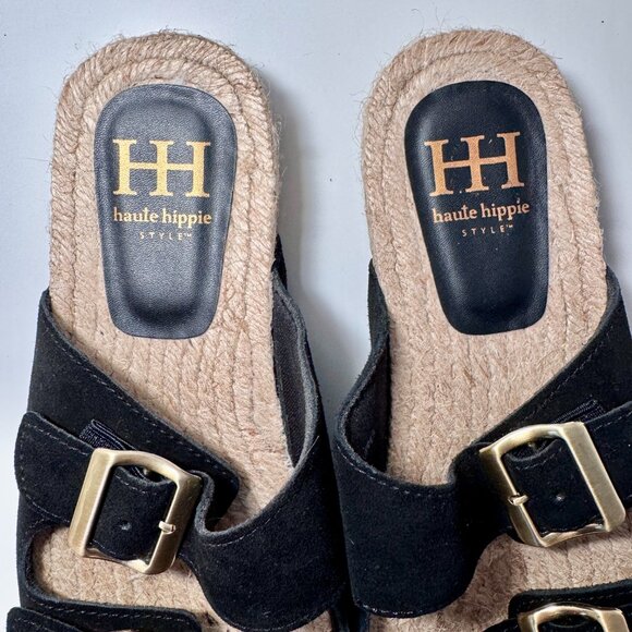Haute Hippie Size 8.5 Nikki Suede Sandals with Double Strap, Woven Slide - Picture 5 of 11